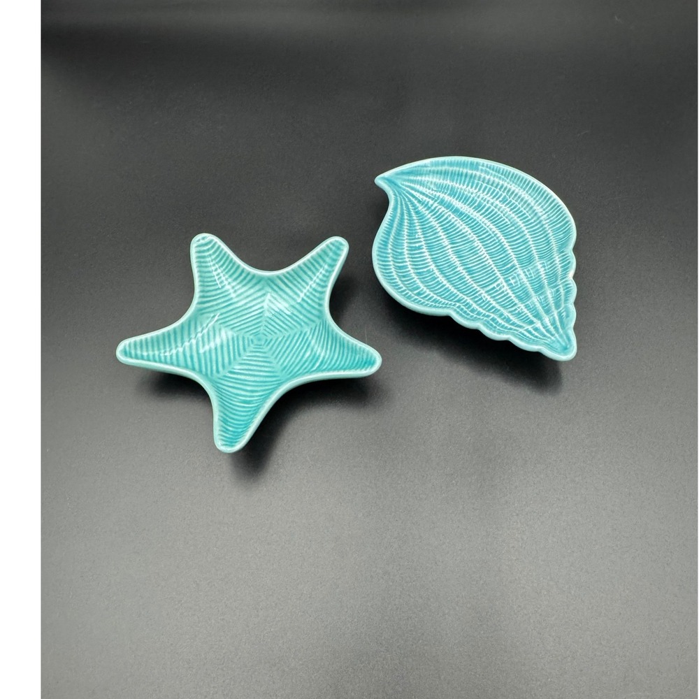 Andrea by Sadek Turquoise Ceramic Starfish and Shell Trinket Dish Set of 2